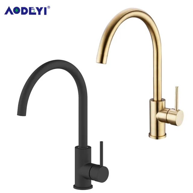 Special Offers AODEYI Kitchen Faucet Black Brass 360 Degree Hot And Cold Kitchen Water Tap Mixer Dual Sink Rotation With Aerator For Kitchen