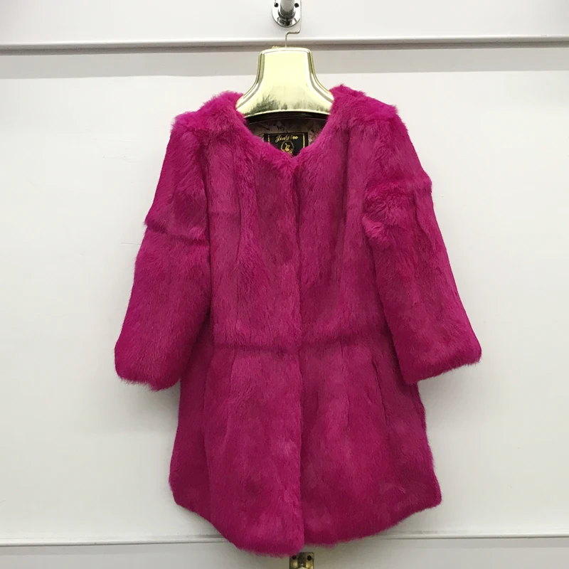 Пальто из натурального меха, новое зимнее длинное пальто из натурального кроличьего меха, корейские женские мягкие Меховые Пальто с рукавом три четверти