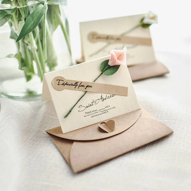 1 шт крафт-бумага креативные открытки с настоящим цветком, приглашения на свадьбу, День благодарения, открытки на день рождения, открытки с конвертами