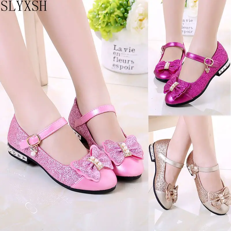 SLYXSH/детская обувь принцессы; обувь для девочек с блестками; обувь для девочек для свадебной вечеринки; обувь для девочек; цвет розовый, розовый, красный, золотой