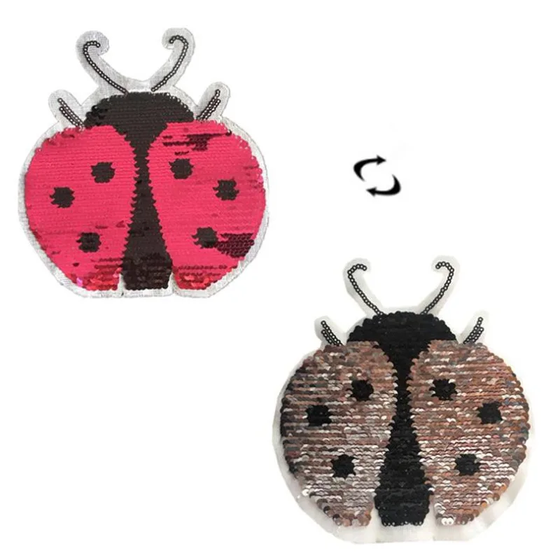 

ShinEquin Cartoon Ladybird flip the double sided Patches for clothing Diy Reversible change color sequins Patch T-shirt Stickers