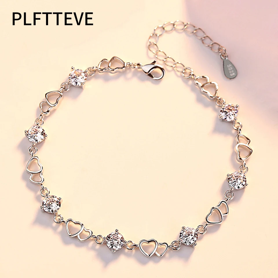 

Zircon Heart Charm Bracelets & Bangles For Women Girls Silver Color Female Chain Link Bracelet Fashion Jewelry Bijoux Femme 2019