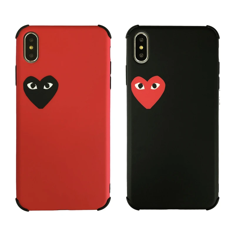

Japan Luxury brand CDG PLAY Phone Cases For iphone 6 6s 7 8 Plus X XS MAX XR Four corners protect Cover Soft TPU Case Capa Coque