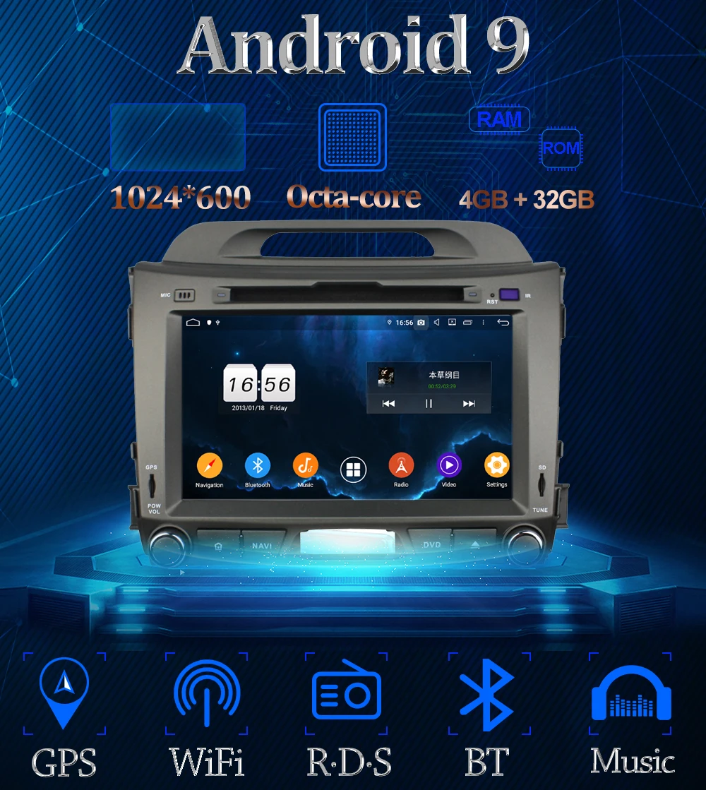 Top 8" Owtosin Car Radio Multimedia Video Player Navigation GPS Android 9.0 For KIA Sportage R 2010-2016 Car 4GB RAM 32GB ROM 0