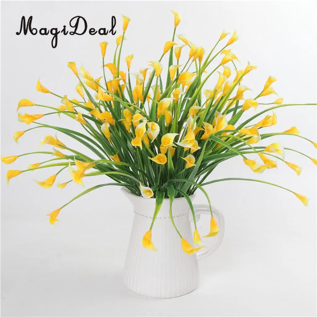 4pcs Artificial Shrubs Calla Lily Plastic Greenery Plants Flower Arrangement for Home Kitchen Dining Room Hanging Decor