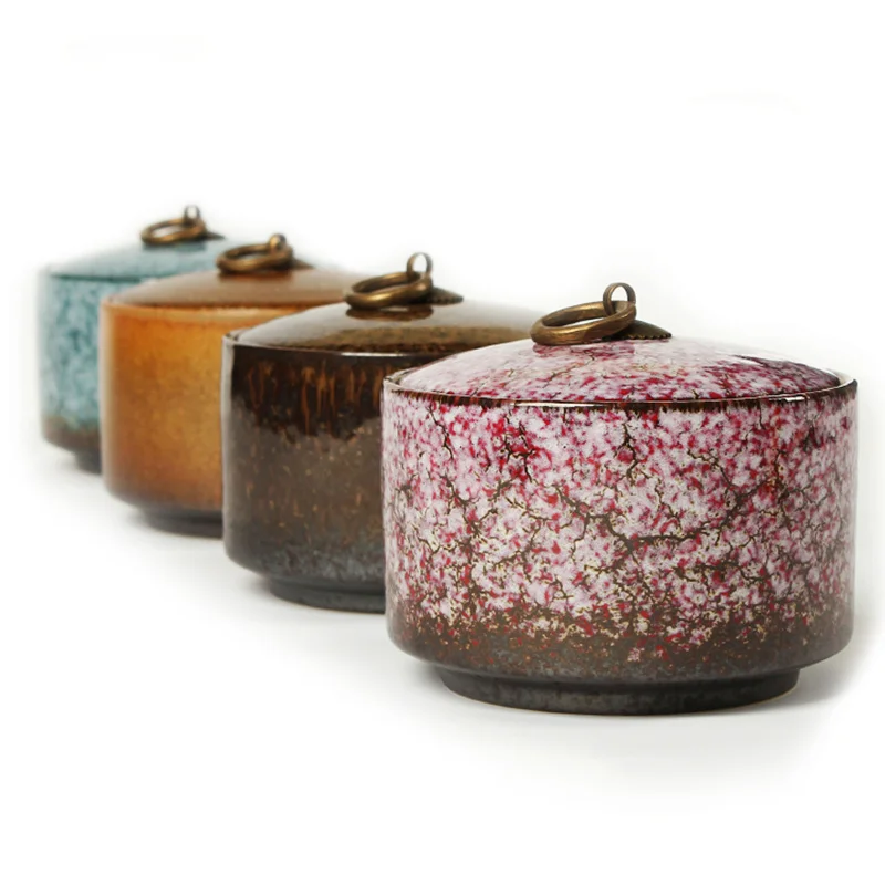 

Tea packaging box ceramic tea caddy colorful PU millenum er tea cans 750ML Large sealed storage tank