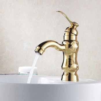 

Free shipping Golden Retro Euro Style Artistic Brass Surface Bathroom Basin Sink Faucet Mixer Tap toilet bath faucet HJ-3215