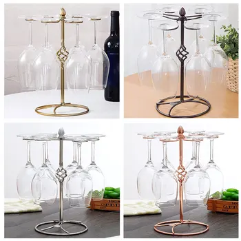 

New Metal Tabletop Stemware Storage Rack Wine Glass Cup Holder with 6 Hooks for Home Hogard