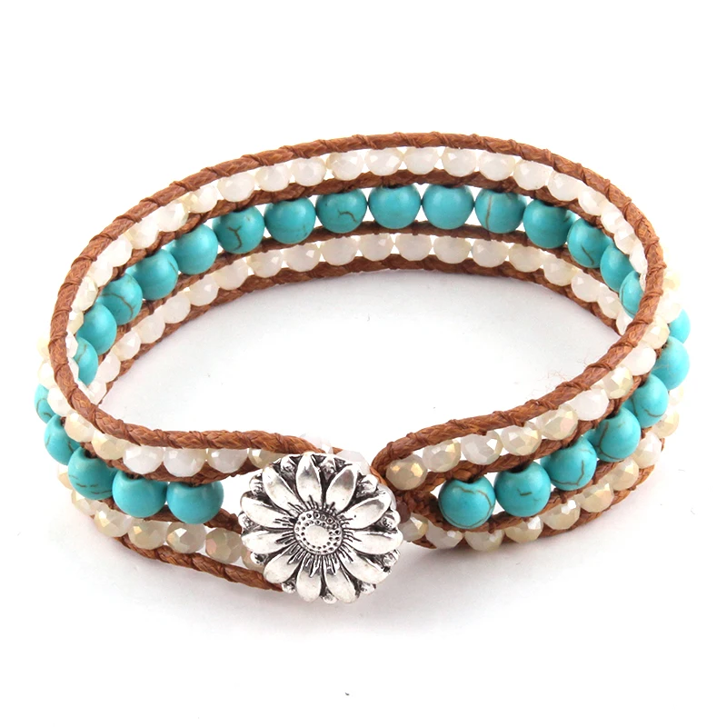 

MOODPC Fashion Beautiful Energy Beaded Bracelet Handmade Natural Stone Glass Crystal Wrap Bracelets Bangles DropShip
