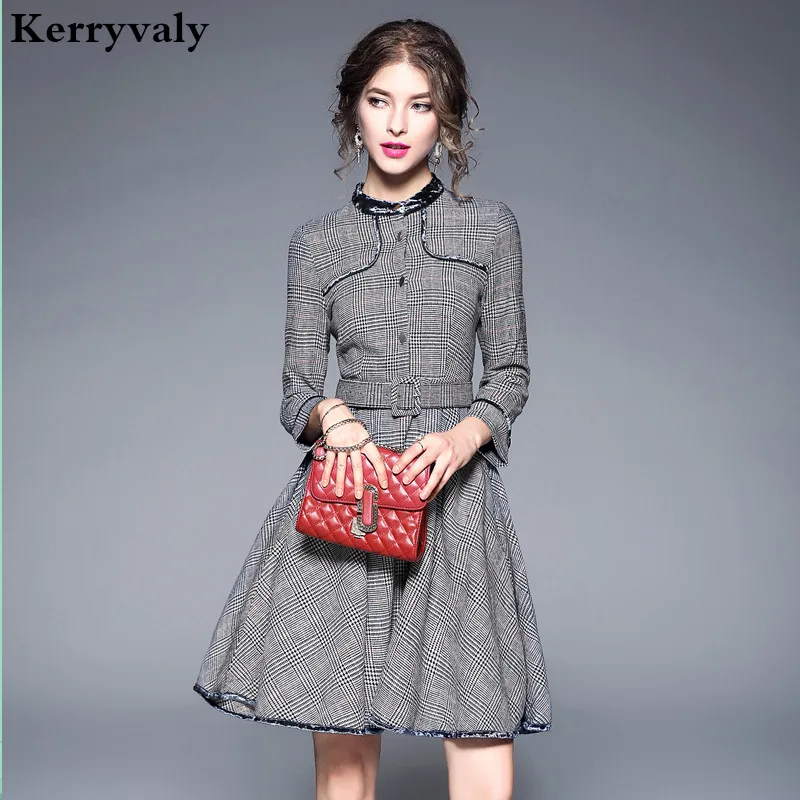 Elegant Women Houndstooth Plaid Dress Winter Dresses Women 2019 Vestidos Mujer Laies Office Dress Robe Pull Femme Hiver K16580