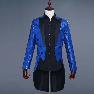 Freeship 100%real mens royal blue short/long full sequins tuxedo jacket