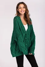 V neck Solid Loose Single Breasted Long Cardigan Autumn Casual Brown Green Pink Long sleeve Sweater Coat