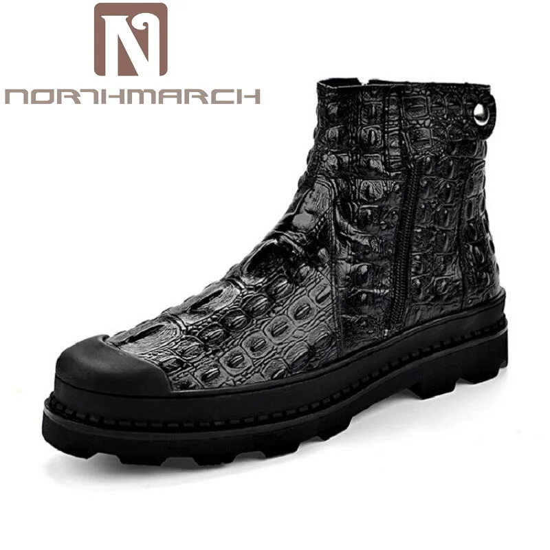 

NORTHMARCH Brand Autumn And Winter Men Boots Top Quality Handsome Comfortable Retro Crocodile Designer Leather Martin Boots