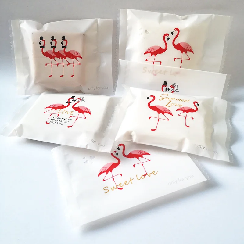 

100pcs Pink Flamingo Cookies Bag Sweet Love Gift Bags Handmade Mooncake Package Sealing Bag for Birthday Wedding Party Supplies