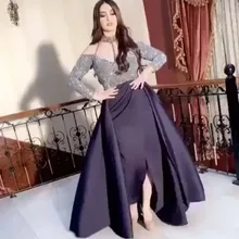 Новое поступление Vestidos De Formature с высоким воротником, с кружевами и блестками, размеры с длинным рукавом платьев выпускного вечера с верхняя юбка