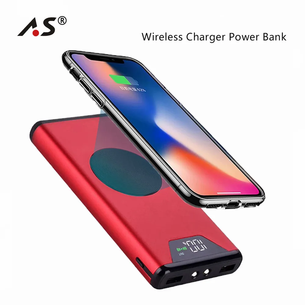 

A.S Qi Wireless Power Bank 20000mah Digital Display LED Powerbank External Battery Charger for iPhone X Samsung Xiaomi Huawei