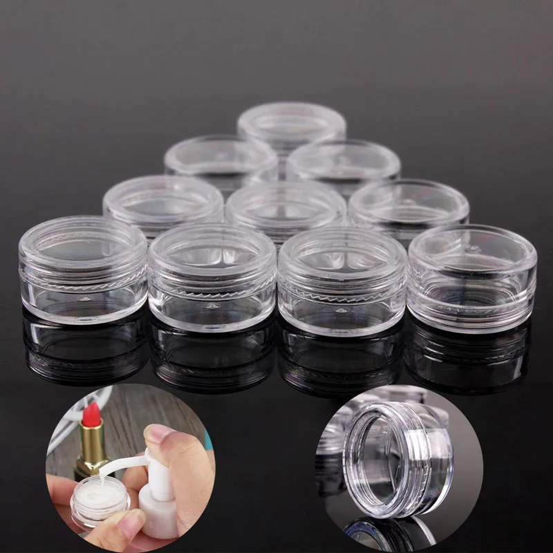 100 قطعة 10g/15g/20g فارغة البلاستيك السفر مرطبان مستحضرات تجميل حاوية ماكياج جولة قوارير مسمار الفن كريم وجه عينة وعاء العطور هلام مربع