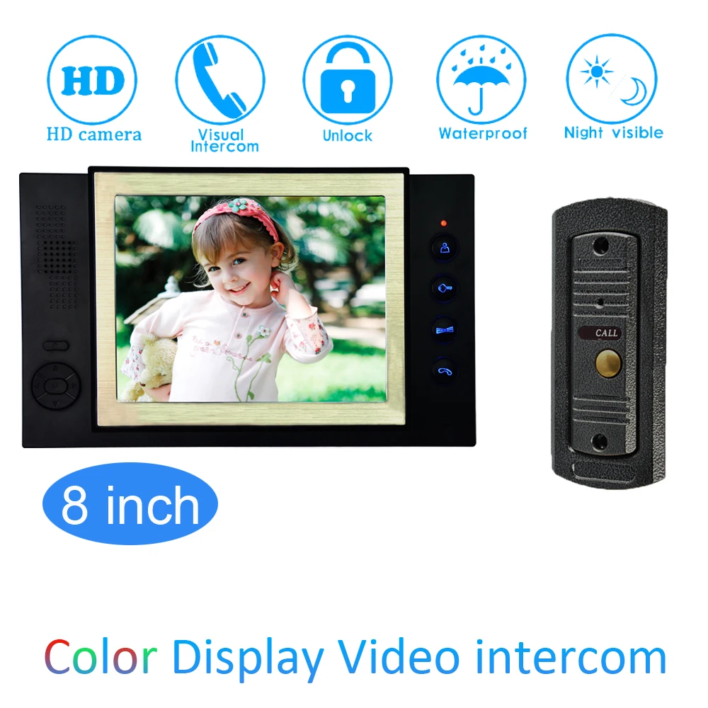 8'' Color LCD Video Door Phone House Garden improvement Device Wire Doorbell Door Release Unlock Night Vision IR HD Camera 8'' Color LCD Video Door Phone House Garden improvement Device Wire Doorbell Door Release Unlock Night Vision IR HD Camera
