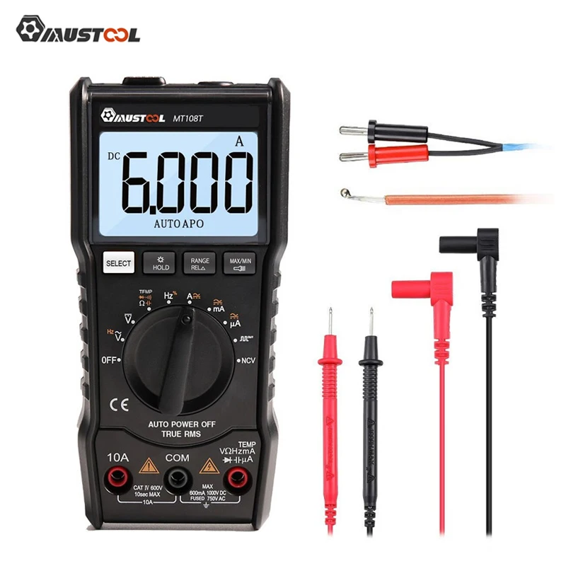 Digital Multimeter MUSTOOL MT108T Square Wave Output True RMS NCV Temperature Tester Digital Multimeter 6000 Counts Backlight Multimeter Tester Analog Multimeter