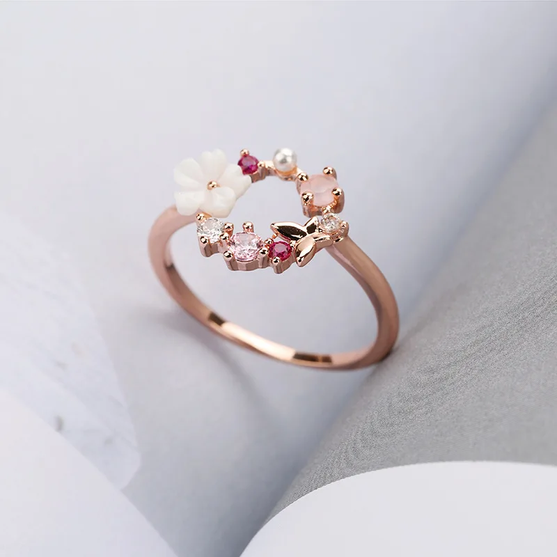 Модные креативные бабочки цветы кристалл свадебные кольца на палец для женщин розовое золото циркон Гламурное кольцо ювелирные изделия подарок для девушки Bijoux