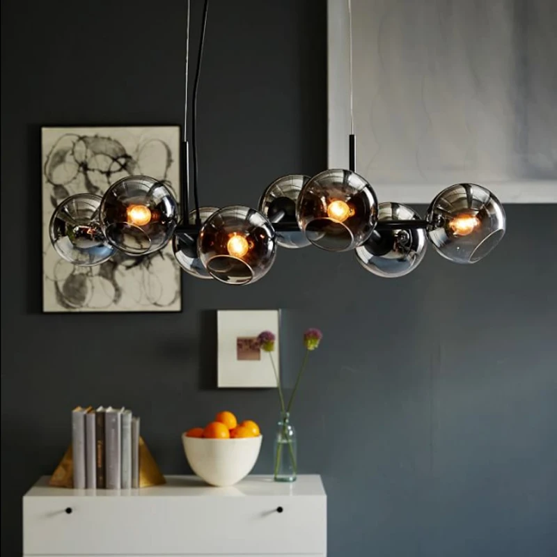 

Modern Simple Iron Gold Paint 8 Head Chandelier Nordic Magic Bean Smoke Gray Glass Bedroom Restaurant Decor LED E27 Light Fixtur