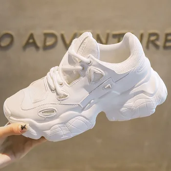 

Spring autumn Women Sports Shoes Pure white Mesh Breathable thick bottom woman running shoes feminino zapatos mujer K2-46