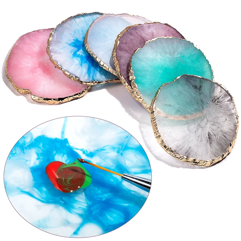 

1Pc Natural Resin Stone Nail Art Gel Polish Color Palette Acrylic Tips Holder Drawing Paint Dish Glue Card Display Manicure Tool