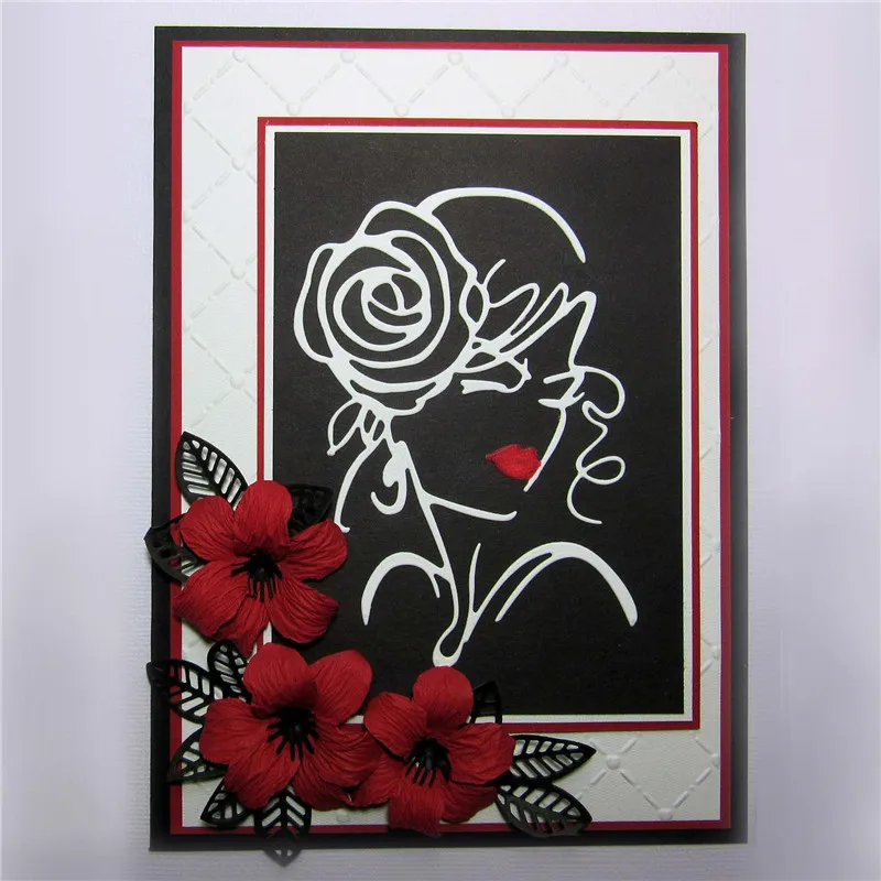 

Beautiful Woman with Rose on Her Head Metal Cutting Dies for Scrapbooking New 2019 Die Cuts for Card Making Stitch Craft Dies