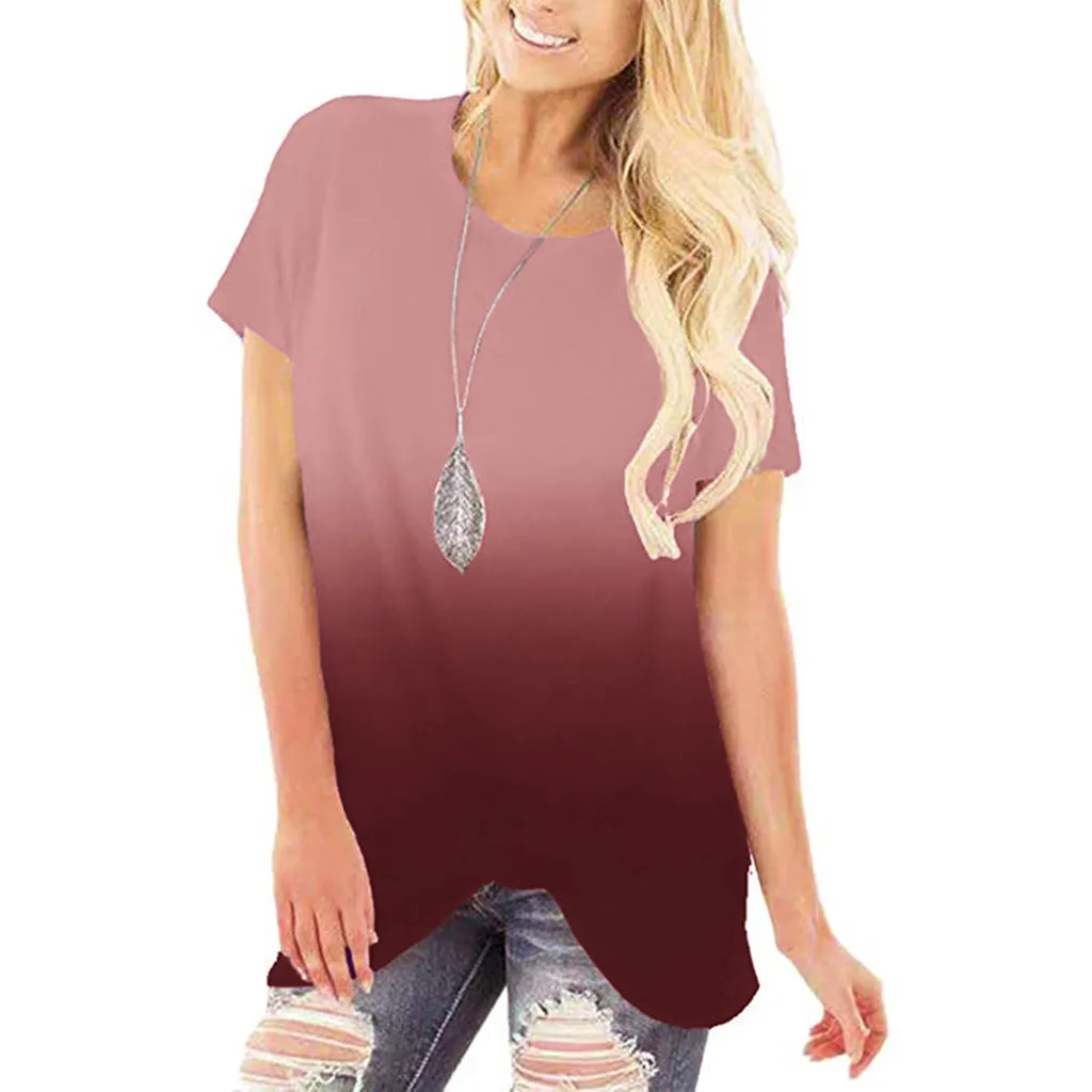 

Women's Gradient Short Sleeve T-Shirt Women's Round Neck Top Solid Color Tie Dye Top Personality Basic Tops Women#P4