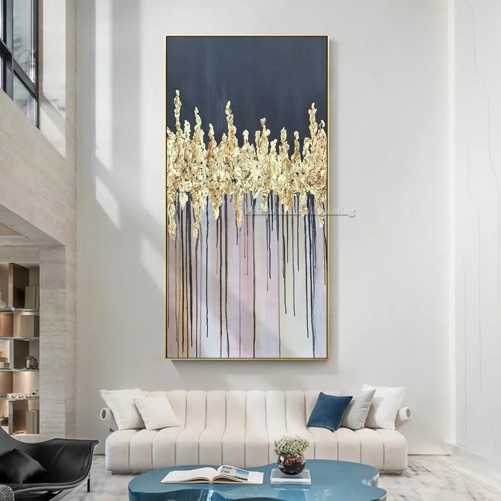 Original Abstract Gold Tree Forest Leaf Acrylic Painting on Canvas Cuadros Decoration Texture Wall Art Pictures for Living Room