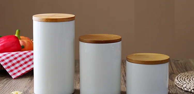 Натуральный дизайн керамический уплотнительный горшок для хранения бутылки банка с бамбуковой крышкой для кухни еда чай кофе зерна и специи