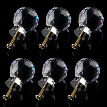 

THGS 6 x Crystal Glass Clear Door Handles 30mm Drawer Kitchen Silver
