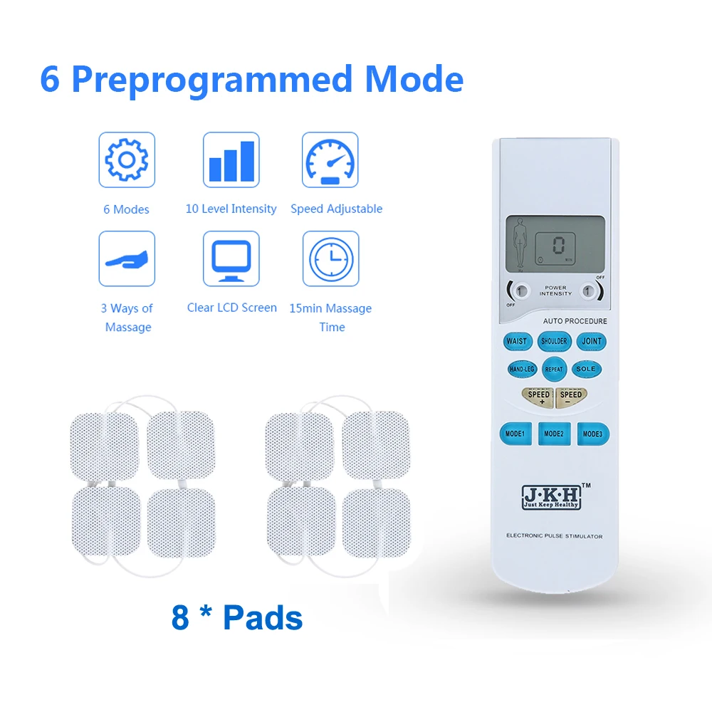 JKH Tens блок электронный боли машина тела Пульс EMS терапия массажер интенсивность и скорость регулируемый с 4 электродными подушечками