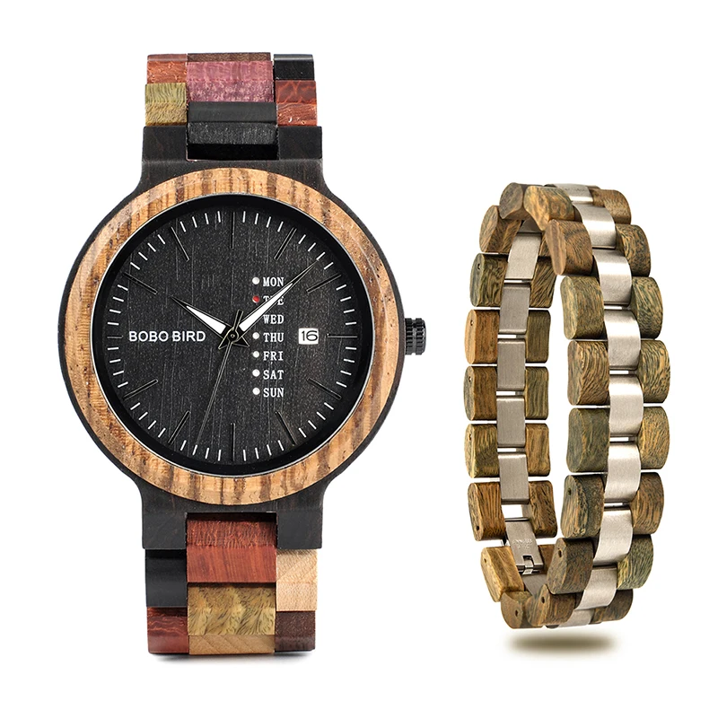 Timepieces Wooden Watch Men BOBO BIRD Quarzt Male Saat erkek relojes Wood Bracelet Show Date and Week in Gifts Wood Box