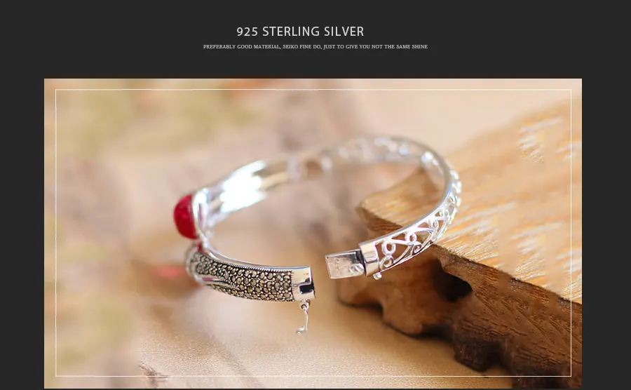 Настоящее Стерлинговое Серебро браслеты и браслет для женщин винтажный элегантный красный нефрит браслет женский драгоценный камень серебро 925 ювелирные изделия SB60
