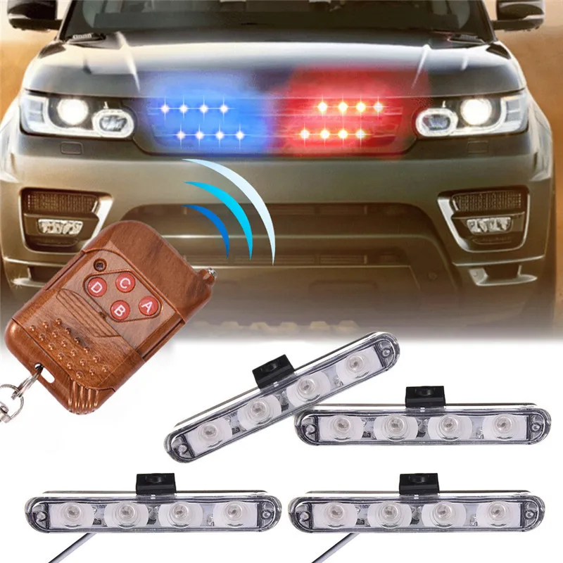 

Car 4x4 LED DRL Wireless Remote 12V Automobiles Car Strobe Warning Light Flashing Flasher Ambulance Emergency Police Day Lights