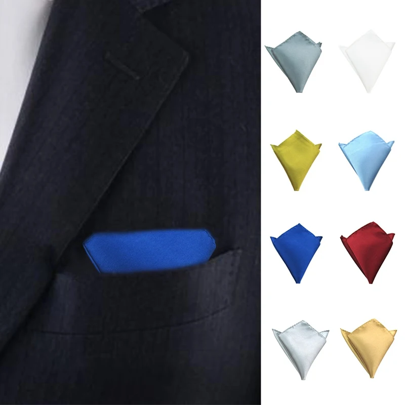 Mens Satin Solid Plain Color Handkerchief Hanky Pocket Square Wedding