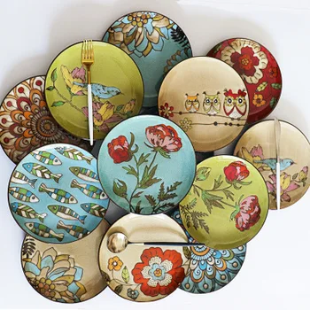 

Creative hand painted underglaze color ceramic plate household plate flat plate dishware decorative desert dish