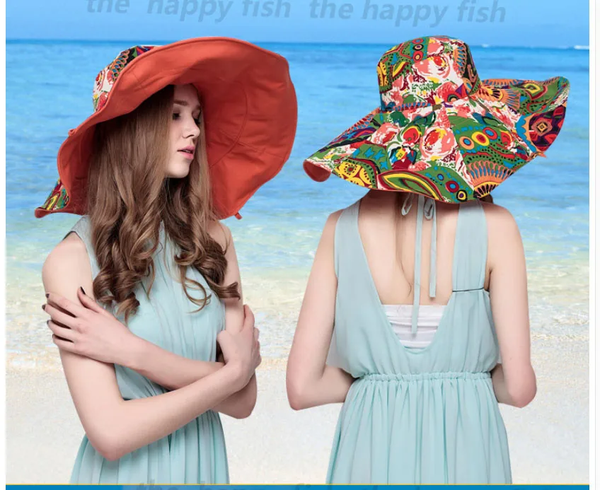  Bohemian Style! Hats Sun Hats For Women Summer Hat For Women Large Sun Hat Beach Hat chapeu femme feminino Flower printed (12)