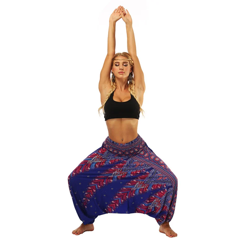 Women Pants Casual Summer Loose Yoga Trousers Baggy Boho Aladdin Jumpsuit Harem Long Trousers Comfortable Harem Pants F#J18 (18)
