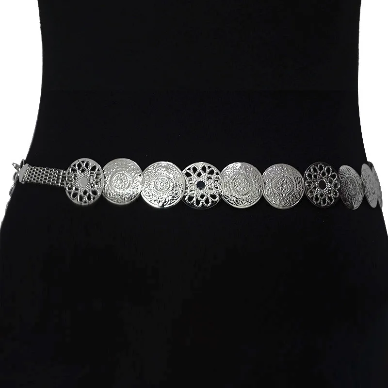 Дизайн Ретро Модный женский круговой Железный пояс с металлической пряжкой и длинной цепочкой высококачественный металлический ремень для женщин