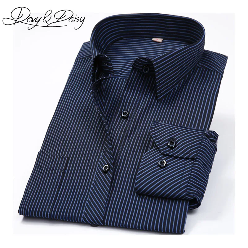 Davydaisy Высокое качество платье-рубашка Для мужчин Весна Slim Fit с длинным рукавом Бизнес Для мужчин социальных формальный плед в полоску