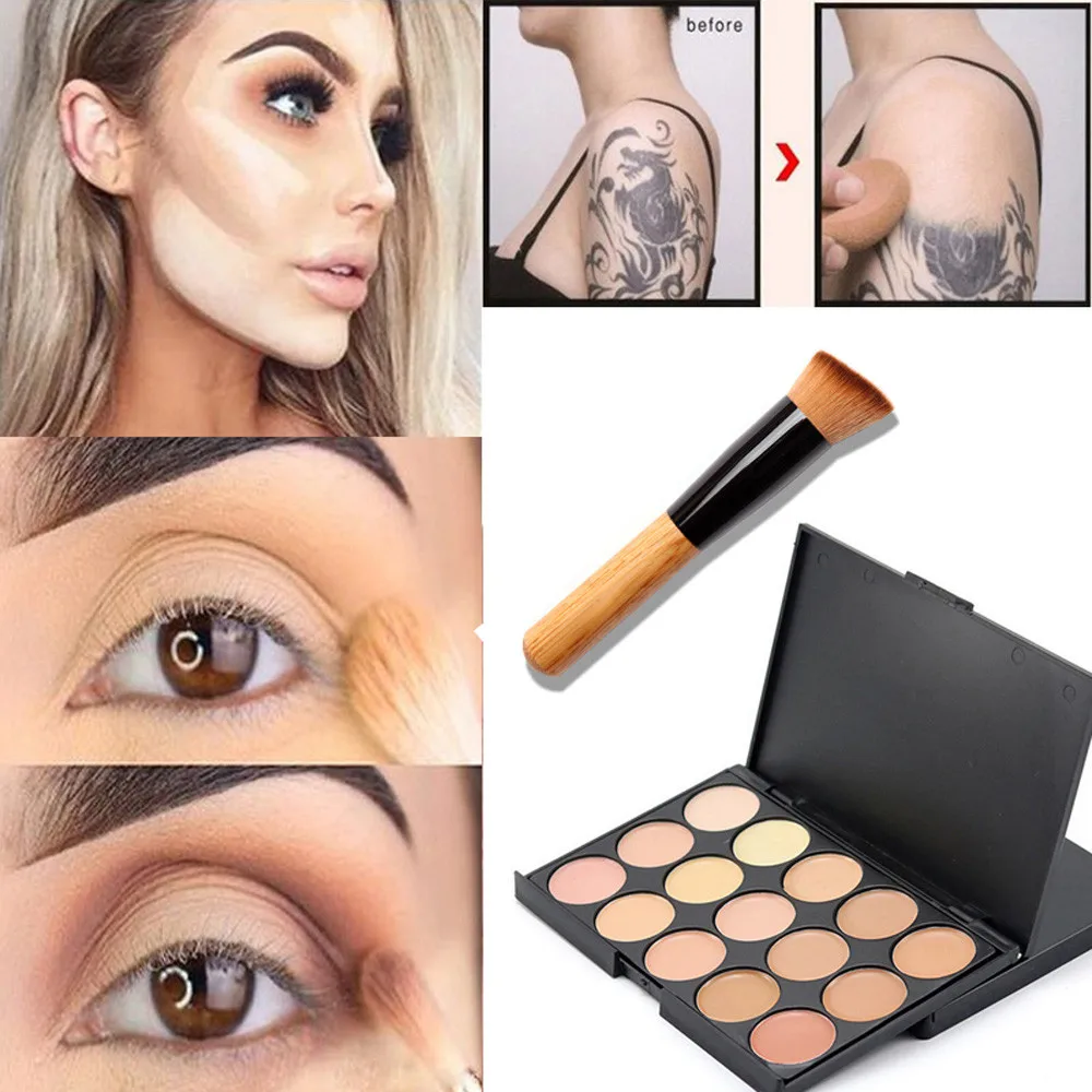 

15 Colors Face Makeup Concealer Contour Palette + Makeup Brush Professional Concealer Palette Make up Set 5.16DJL