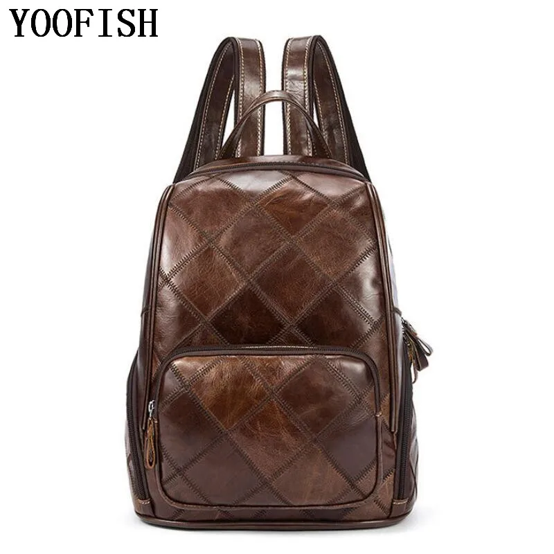 

YOOFISH Hot School Backpack Bag Women Fashion Backpack Male Travel Backpack Genuine Leather Women Men Casual Backpacks