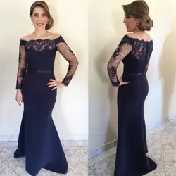 Vestido De Fiesta Темно-синие мать невесты платье одежда с длинным рукавом полной длины вечернее платье длинное вечернее платье Вечерние платья