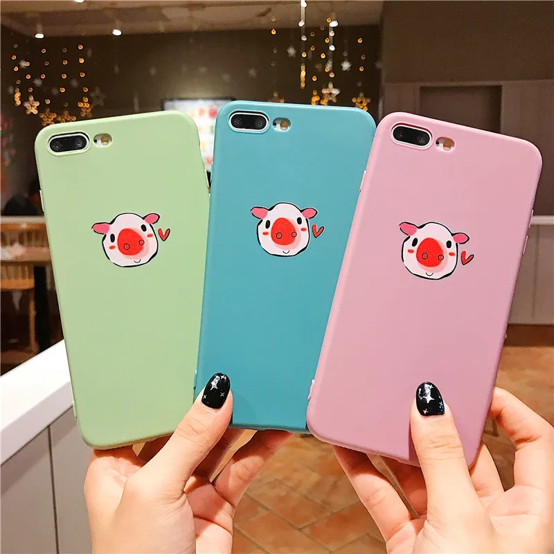 Lovely pig's head Phone Cases For iphone 6 6S 7 8 Plus case candy color Ultra Thin Soft Shell Cover X XR XS MAX cases |
