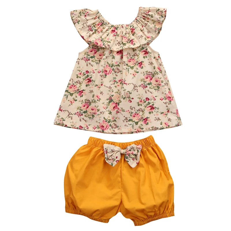 2019 Cute Baby Girl Clothes Floral Infant Lotus leaf sleeve T shirt short pants 2pcs Newborn Outfit Bebek Giyim baby Clothing