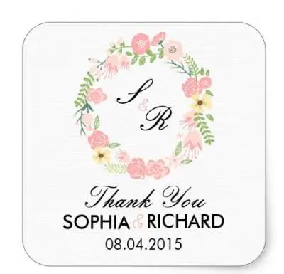 1.5inch Monogram Floral Wreath Wedding Thank You Sticker | Канцтовары для офиса и дома
