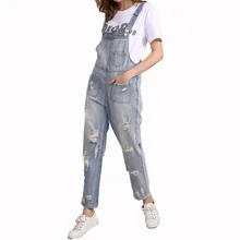 MORUANCLE Модные женские разрушенная деним комбинезон с отверстиями мешковатые рваные джинсы комбинезоны для женщин