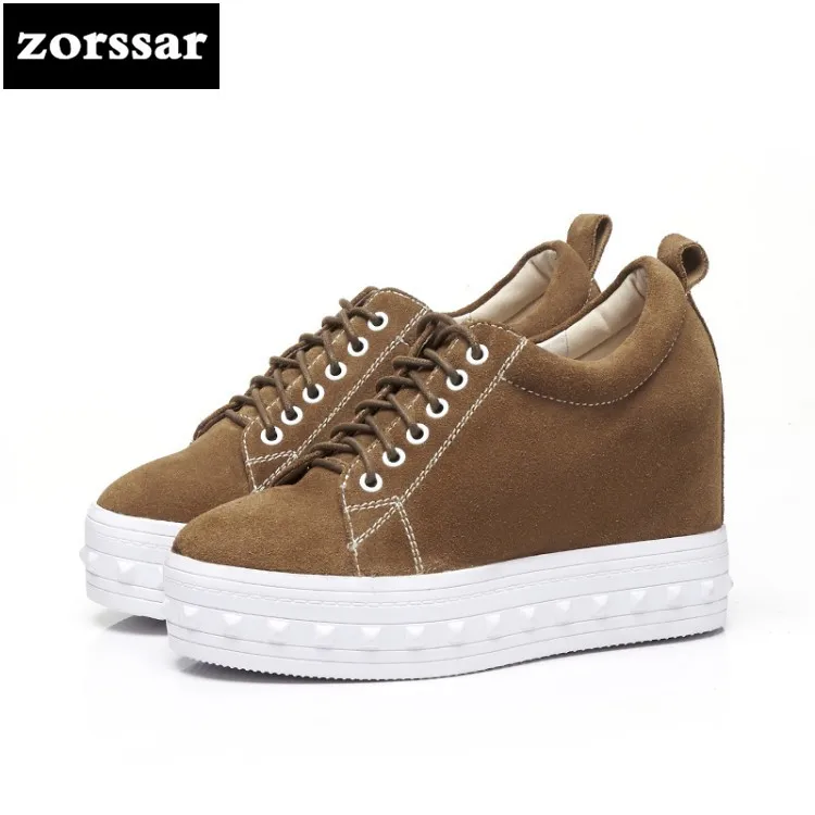 

{Zorssar} 2018 NEW fashion Genuine Leather Leisure womens shoes Lace-up height increasing High heels pumps women Platform shoes